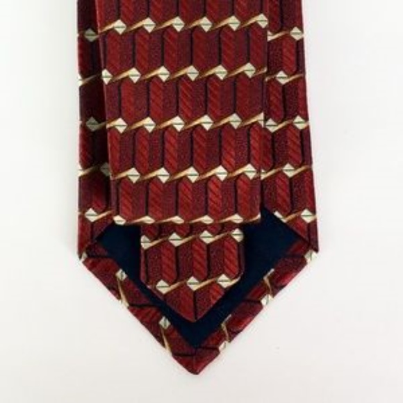 Ermenegildo Zegna Burgundy Gold Italian Silk Tie - Picture 4 of 8